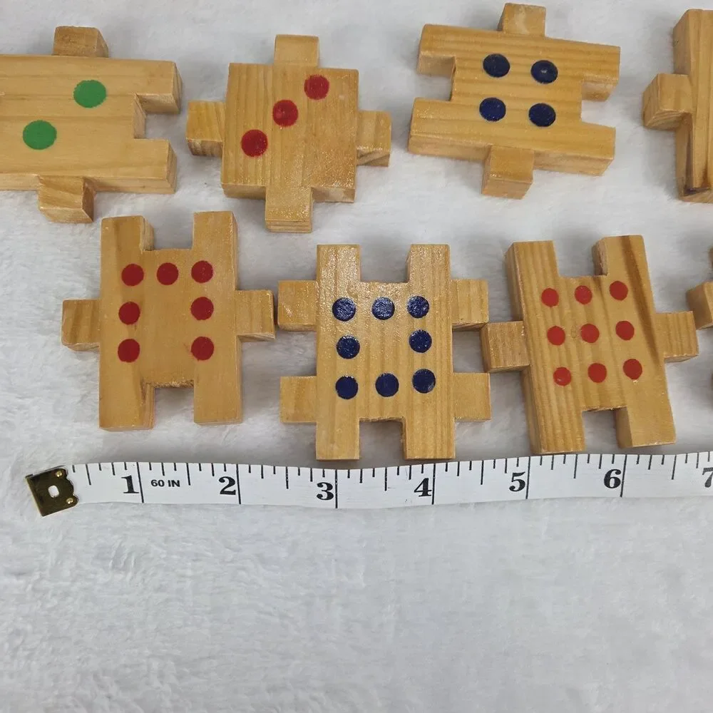 Vintage Wooden Interlocking Alphabet & Number Blocks Set of 36 Educational Toys